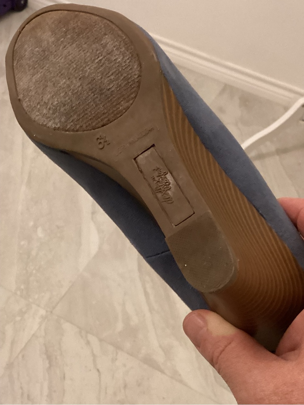 dexflex comfort Blue Suede Peep-Toe Wedge Pumps - Picture 5 of 5